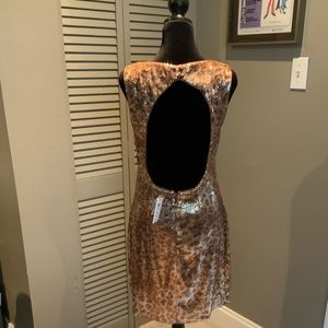 Caché, Open Back Leopard Sequins Dress, 8